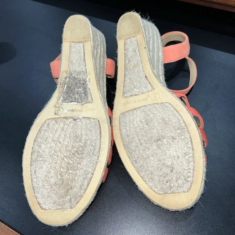 Talbots Orange Elastic Strap Wedge Open Toe Espadrille Sandal 9